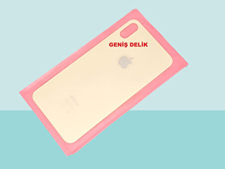 Tkgz - iPhone XS MAX Arka Pil Batarya Kapağı - Cam kapak Geniş Lens Deliği - GOLD