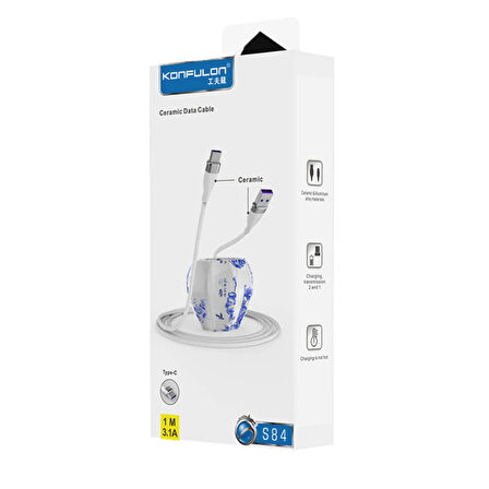 Konfulon S84 Seramik Uçlu 3.1A Type-C Kablo 1M - Beyaz