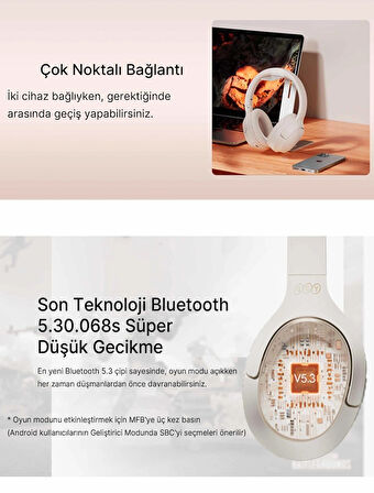 Qcy H2 Pro Aux Kablosuz BT 5.3 Hifi Enc 70 Saat Dinleme Oyun Modu Siyah Kulaklık   