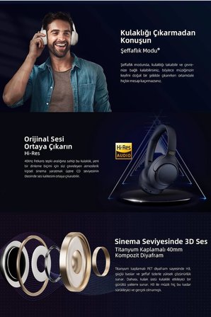 Qcy H3 Hybrid Anc Hi-Res Bluetooth 5.4 Kafaüstü Kablosuz Kulaklık Çift Cihaz desteği beyaz
