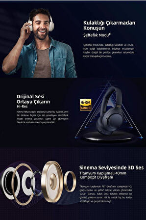 Qcy H3 Hybrid Anc Hi-Res Bluetooth 5.4 Çift Cihaz Desteği Siyah Kafaüstü Kablosuz Kulaklık