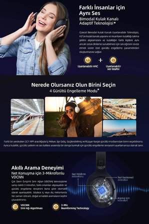 QCY H3 Hybrid ANC Hi-Res Bluetooth 5.4 Kafaüstü Kablosuz Kulaklık Çift Cihaz Desteği - Mavi
