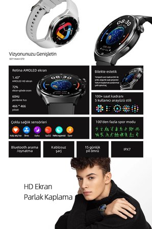 Qcy Gt2 Siyah Amoled Akıllı Saat Telefonla Sesli Görüşme 60hz (Resmi Distribütör Garantili)