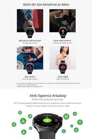 Qcy Gt2 Gri Amoled Akıllı Saat Telefonla Sesli Görüşme 60hz (Resmi Distribütör Garantili)