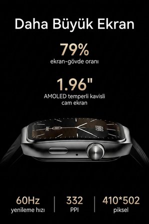 Gs2 Akıllı Saat Gri 1.96 inç AMOLED HD 60Hz Always-on Display SESLİ GÖRÜŞME IPX7