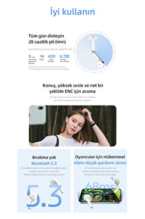 Qcy Ailybuds Lite Enc Gürültü Engelleme Bluetooth 5.3 Kablosuz kulaklık siyah