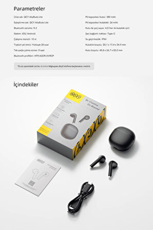 Qcy Ailybuds Lite Enc Gürültü Engelleme Bluetooth 5.3 Kablosuz kulaklık siyah