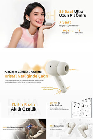 Buds Bluetooth Kulaklık - Şık Tasarım - Ipx4 - 35 Saat Ultra Uzun Pil Ömrü - Düşük Gecikme 0.06S -Aı