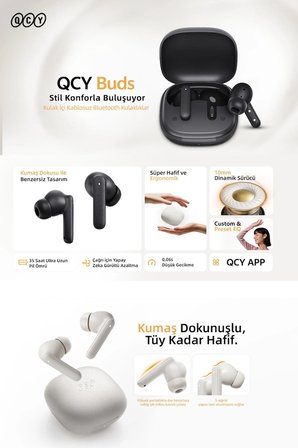 Buds Bluetooth Kulaklık - Şık Tasarım - Ipx4 - 35 Saat Ultra Uzun Pil Ömrü - Düşük Gecikme 0.06S -Aı