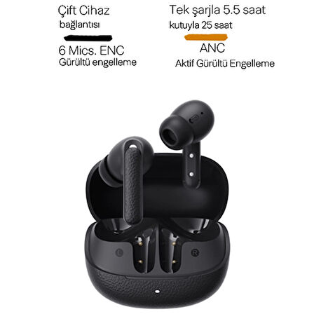 Buds Anc HT15 Bluetooth Kulaklık - 45 Db. Anc - 6 Mikrofon Enc - Çift Cihaz Gürültü Engelleme Ipx4