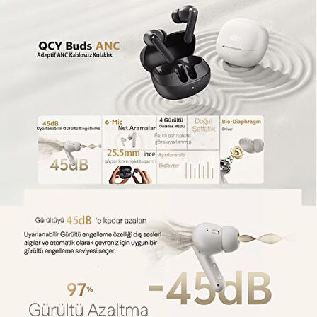Buds Anc HT15 Bluetooth Kulaklık - 45 Db. Anc - 6 Mikrofon Enc - Çift Cihaz Gürültü Engelleme Ipx4