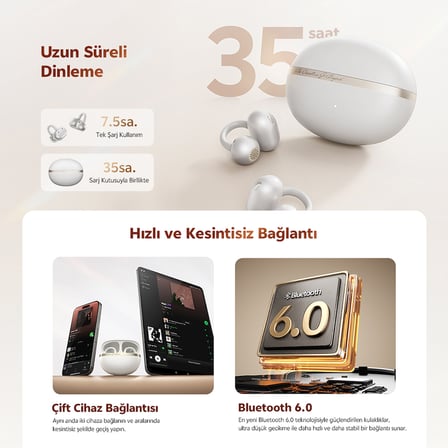 C50 Crossky Küpe Kulaklık 6.0 Çift Cihaz Çift Mıknatıs 35 Saat Dinleme 4 Mic. Gürültü Engelleme