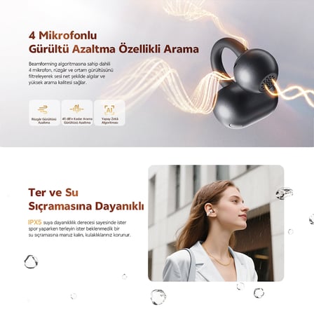 C50 Crossky Küpe Kulaklık 6.0 Çift Cihaz Çift Mıknatıs 35 Saat Dinleme 4 Mic. Gürültü Engelleme