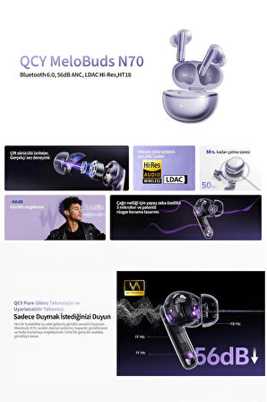 Melobuds N70 Bluetooth Kulaklık 6.0 - Kablosuz Şarj - Hi-Res-LDAC- Mems Tweeter-FastPair-Çift Cihaz