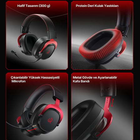 Heroad VT200 6.0 Gaming Oyuncu Kulaklığı 53 mm - Protein Deri 7.1 Surround 3 Mod 3.5mm, 2.4GHZ, BT