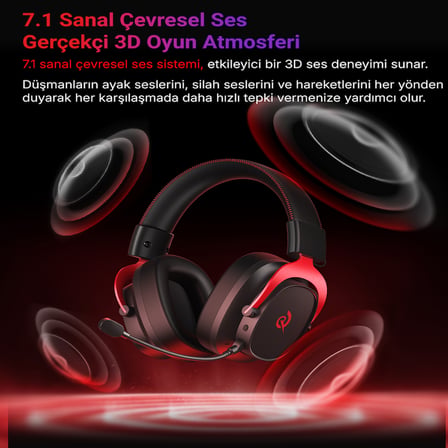 Heroad VT200 6.0 Gaming Oyuncu Kulaklığı 53 mm - Protein Deri 7.1 Surround 3 Mod 3.5mm, 2.4GHZ, BT