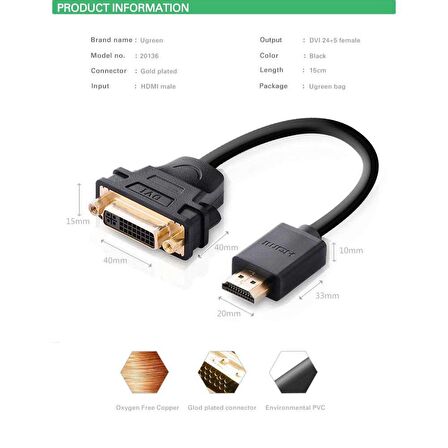 Ugreen HDMI to DVI 24+5 Dönüştürücü Kablo