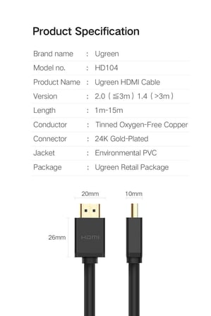 UGREEN HD104 Yüksek Hızlı 4K HDMI Kablo 50 CM