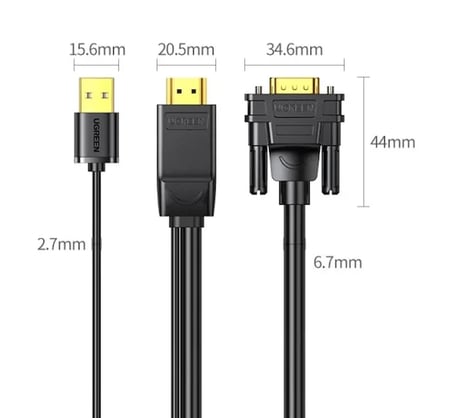 UGREEN 30449 MM101 HDMI to VGA 1080p 60Hz Full HD Aktif Görüntü Dönüştürücü Kablosu 1.5metre