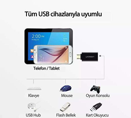 Ugreen Micro USB OTG USB 2.0 Çevirici Adaptör Beyaz