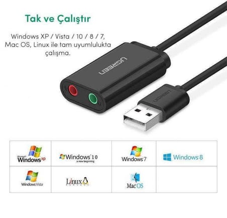 Ugreen Harici 3.5mm USB Ses Kartı Siyah