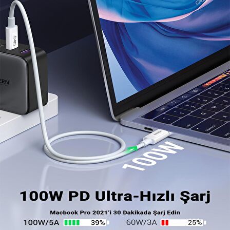 Ugreen USB4 Gen3 Thunderbolt3 8K 60Hz PD 100W 40Gbps Görüntü Data ve Şarj Kablosu 80 CM