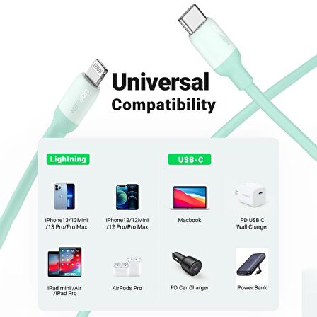 Ugreen Type-C to Lightning iPhone Data ve Şarj Kablosu Yeşil 1.5 Metre
