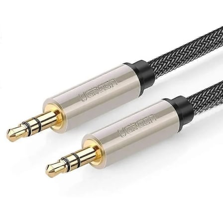 Ugreen 40780 AV125 3.5mm Hi-Fi Stereo Aux Ses Kablo Gümüş Kaplama Bakır Gövde Siyah Pamuklu File 1.5metre