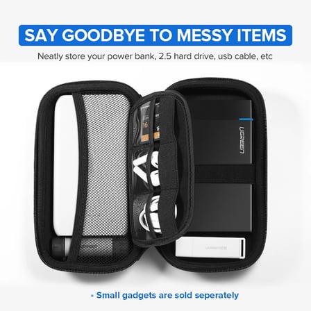 Ugreen 50274 LP128 Darbe ve Suya Dayanıklılık 2.5" Harici Harddisk ve Powerbank Büyük Sabit Disk Saklama Çantası Siyah (L)