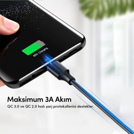 Ugreen USB Type-C Şarj ve Data Kablosu Siyah 25 CM