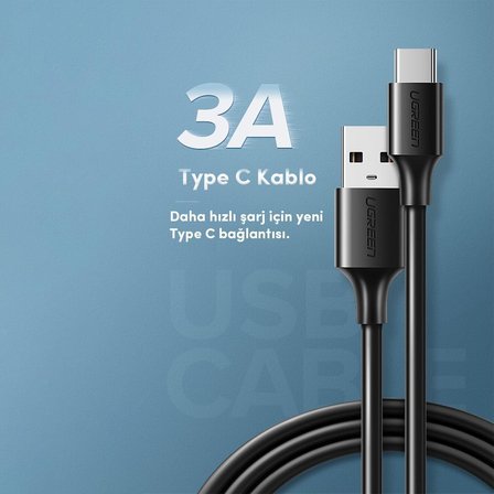 Ugreen USB Type-C Şarj ve Data Kablosu Siyah 25 CM