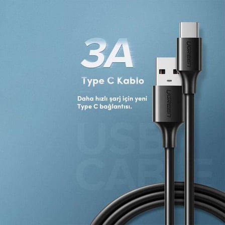 Ugreen USB Type-C Şarj ve Data Kablosu Siyah 1 Metre
