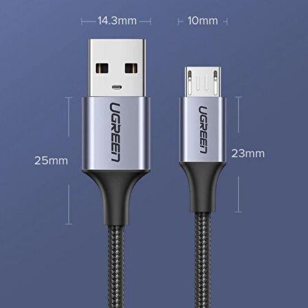 Ugreen Örgülü Micro USB Data ve Şarj Kablosu Siyah 1 Metre