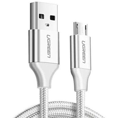 Ugreen Micro USB Örgülü Data ve Şarj Kablosu Beyaz 1 Metre