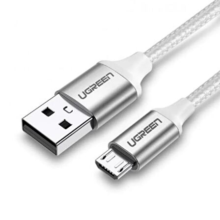 Ugreen Micro USB Örgülü Data ve Şarj Kablosu Beyaz 1 Metre