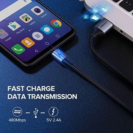 Ugreen Micro USB Örgülü Data ve Şarj Kablosu Beyaz 1 Metre