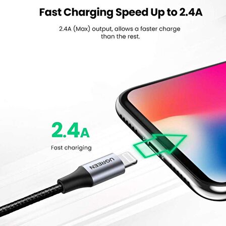 Ugreen Lightning iPhone Örgülü Data ve Şarj Kablosu Siyah 1.5 Metre