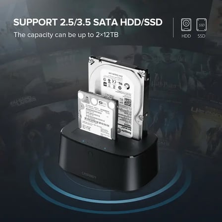 Ugreen 60737 CM198 USB-A 3.0 2.5 inç 3.5 inç HDD SSD Dual Dock Station Alüminyum Çift Yuvalı Sata3 Sabit Disk Bağlantı İstasyonu