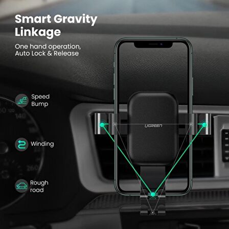 Ugreen 10W Kablosuz Şarj Destekli Araç İçi Mekanik Telefon Tutucu