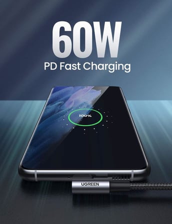 Ugreen Usb Type-C 3A 60W 90 Derece Şarj ve Data Kablosu - OUTLET