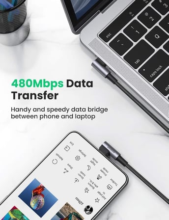 Ugreen Usb Type-C 3A 60W 90 Derece Şarj ve Data Kablosu - OUTLET