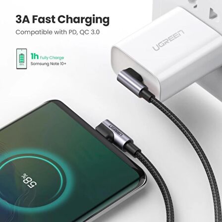 Ugreen 90 Derece Type-C to Type-C 60W Data ve Şarj Kablosu 2 Metre