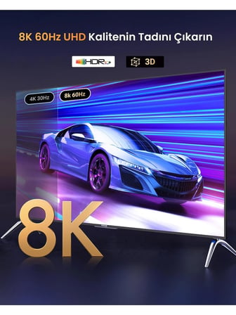 Ugreen 8k 60Hz Displayport 1.4 To HDMI 2.1 Örgülü Kablo, 1m, 80395