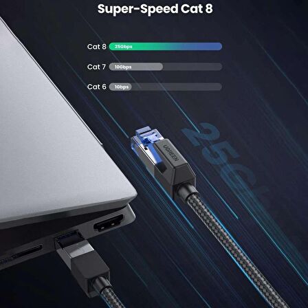 Ugreen Cat8 25Gbps 2000Mhz Örgülü Ethernet Kablosu 3 Metre