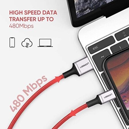 Ugreen USB to Lightning iPhone Örgülü Data ve Şarj Kablosu 1 Metre