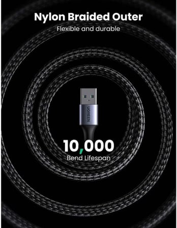 Ugreen 80790 US373 USB-A Erkek to USB-A Erkek 3.0 Kablo Örgülü 1metre