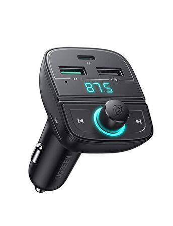 Ugreen Bluetooth 5.0 PD QC 3.0 Micro SD TF Kart Okuyuculu Araç Çakmaklık Şarj Cihazı FM Verici Transmitter