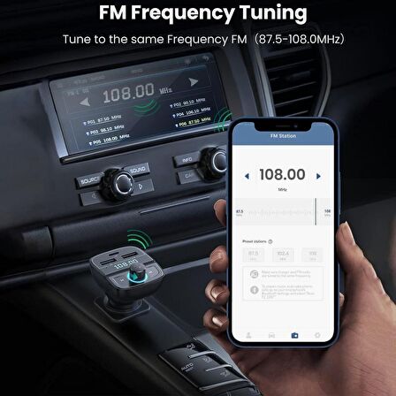 Ugreen Bluetooth 5.0 PD QC 3.0 Micro SD TF Kart Okuyuculu Araç Çakmaklık Şarj Cihazı FM Verici Transmitter