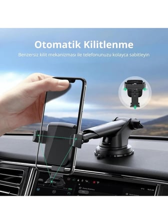 UGREEN Ayarlanabilir Kollu Araç İçi Vantuzlu Telefon Tutucu, Siyah, 60990B