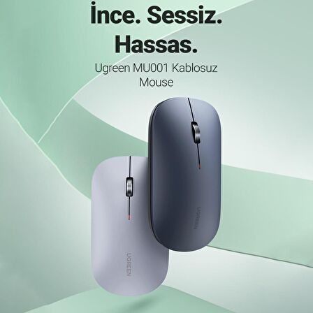 Ugreen 2.4Ghz Sessiz Tuşlu Kablosuz Optik Mouse Gri 90373